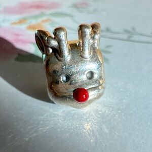 Pandora Red Nose Reindeer Retired Sterling Silver Charm